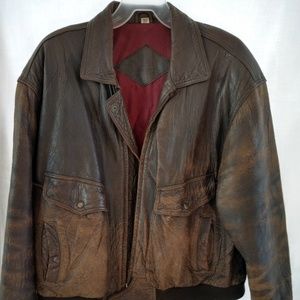 002 Vintage Brown Leather Bomber Jacket